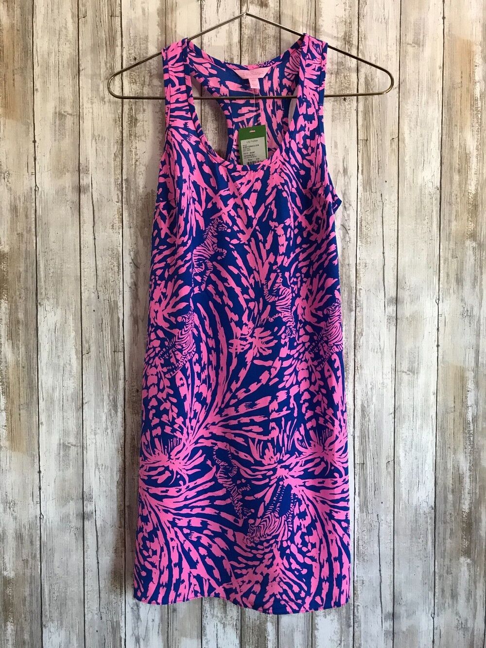 Lilly Pulitzer Betty Silk Dress Pink Sapphire Blue Rolling In The Grass XXS NEW